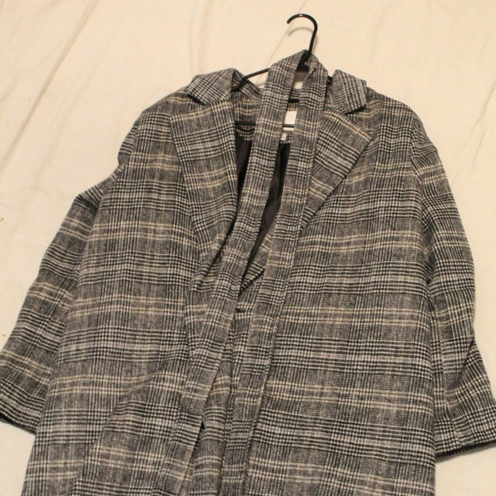 "a new day" | Plaid Black & Cream Trench Coat